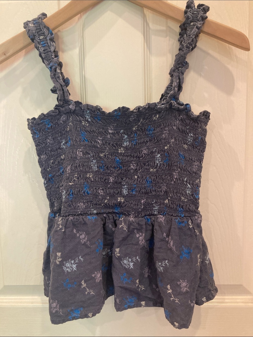 Universal Thread Gray Blue Floral Smocked Tank Top